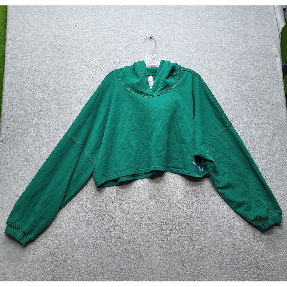 Savage X Fenty Women Sweatshirt 3X Green Essential Terry Logo Graphic Cropped